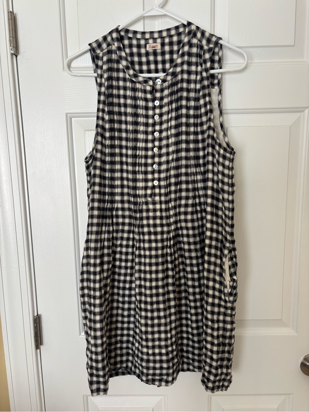 Faherty Black and White Gingham Sleeveless Button-Front Dress, No Size Tag
